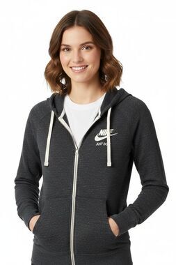 Nike Hoodie Sportswear Gym Vintage Women's Full Zip Size Medium Gray EUC